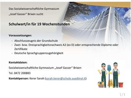 Schulwart (19 Wochenstunden)